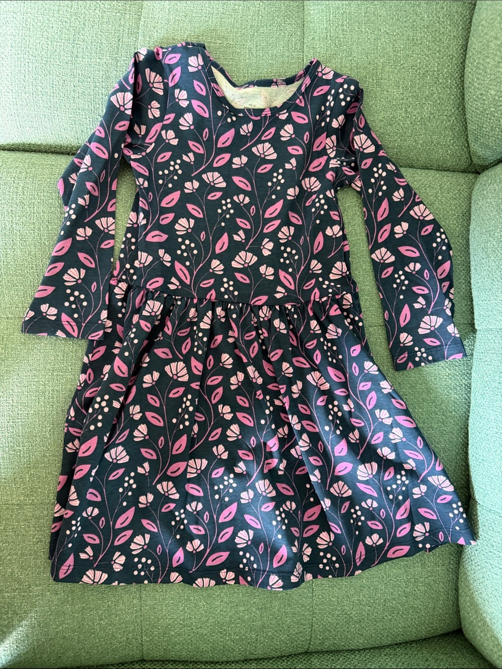 Girls' Navy and Pink Floral Casual Dress - Long Sleeve